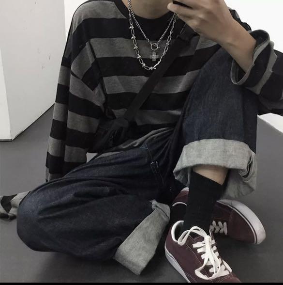 grey black striped shirt
