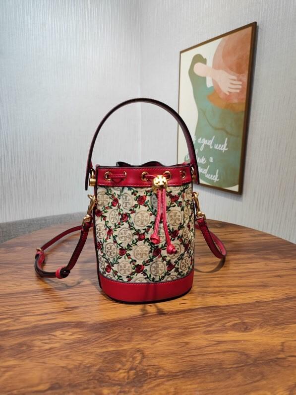TORY BURCH T Monogram Jacquard Embroidered Mini Bucket Bag