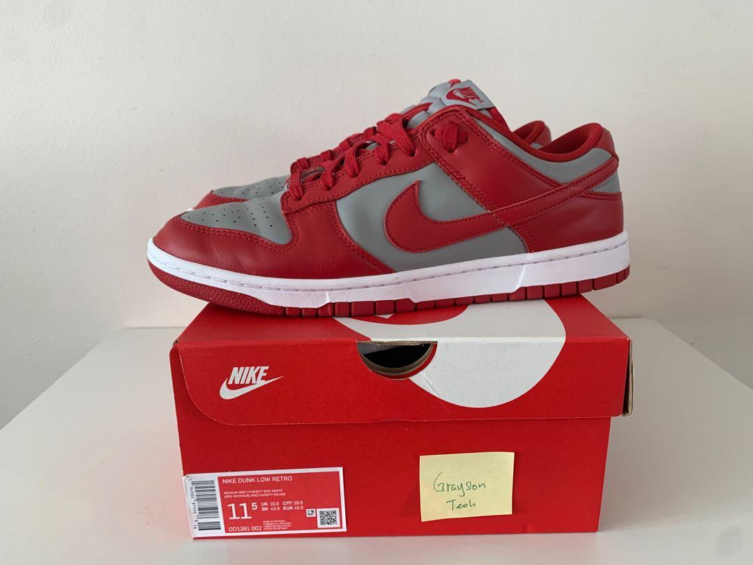 Red and grey store nikes
