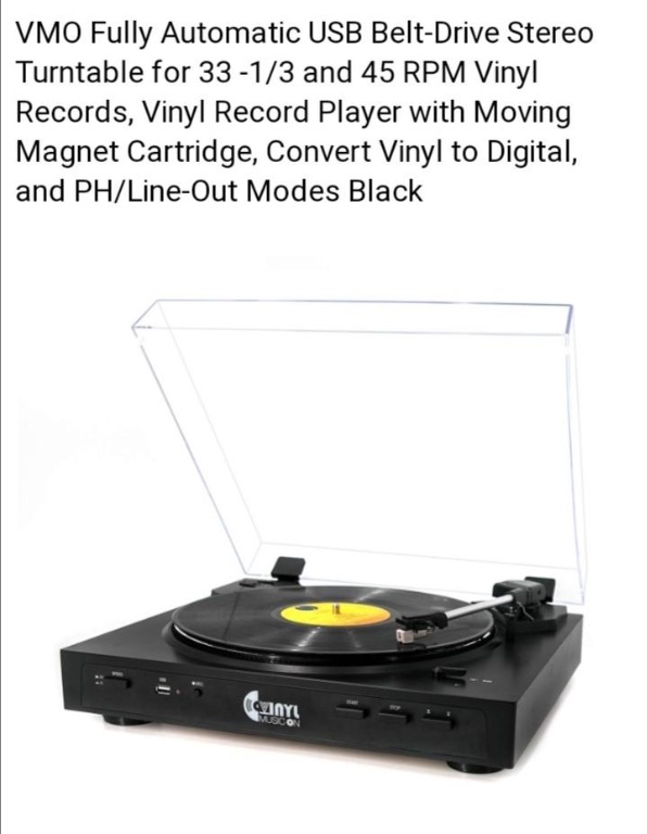 VINYL MUSIC ON FULLY AUTOMATIC TURNTABLE MODELVMO012, Audio, Portable
