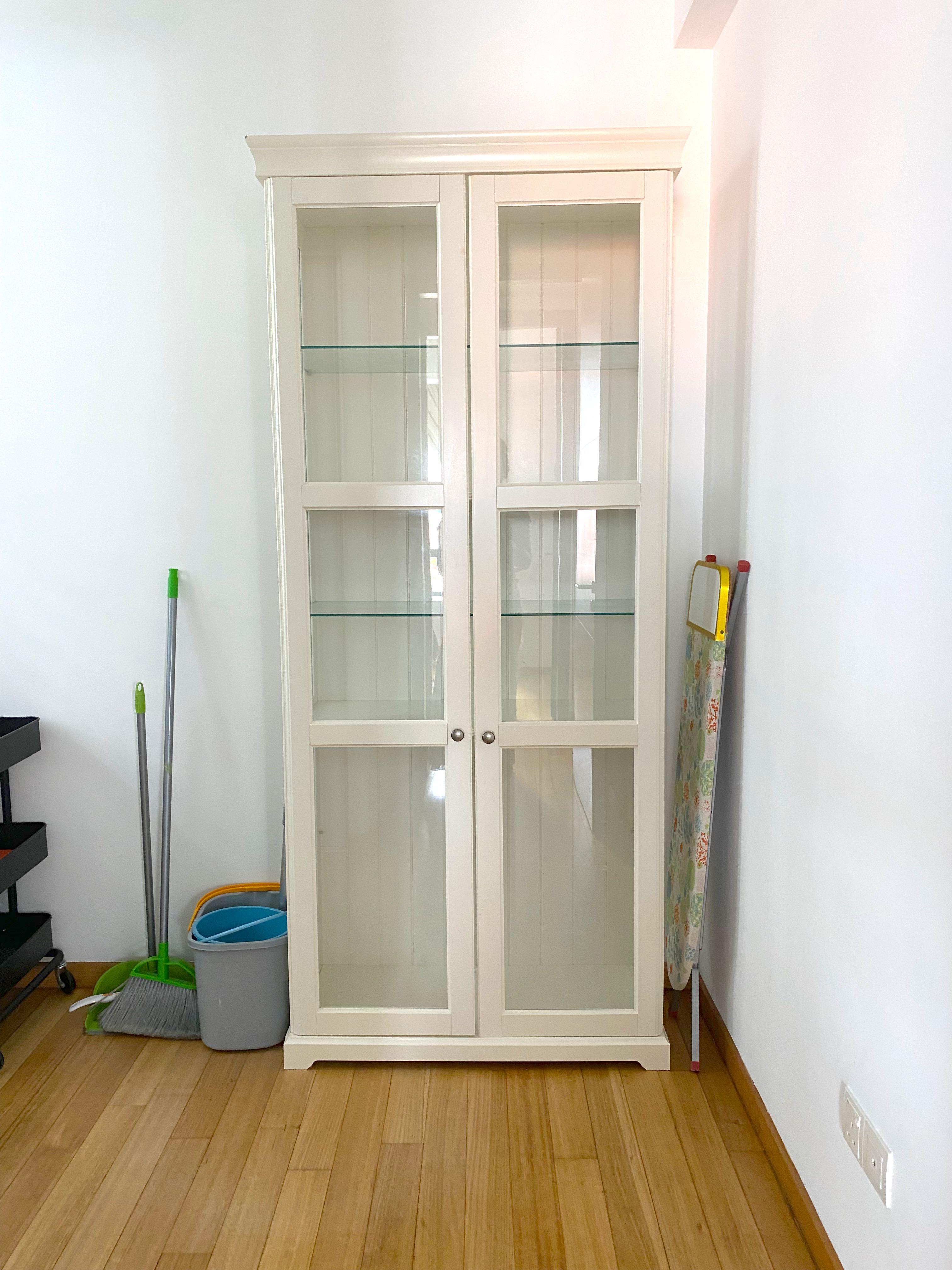 White two door glass doors, Furniture & Home Living, Furniture