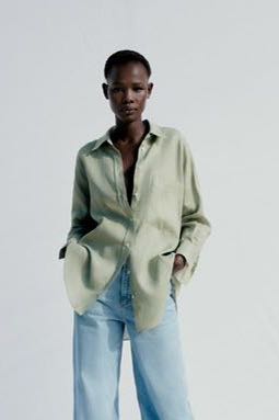 ZARA Linen Shirt with Pocket, Women's 