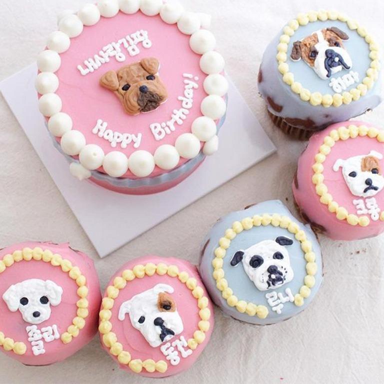 1pc Pink Pet Dog Cat Cake 5pcs Assorted Colored Cupcakes Set