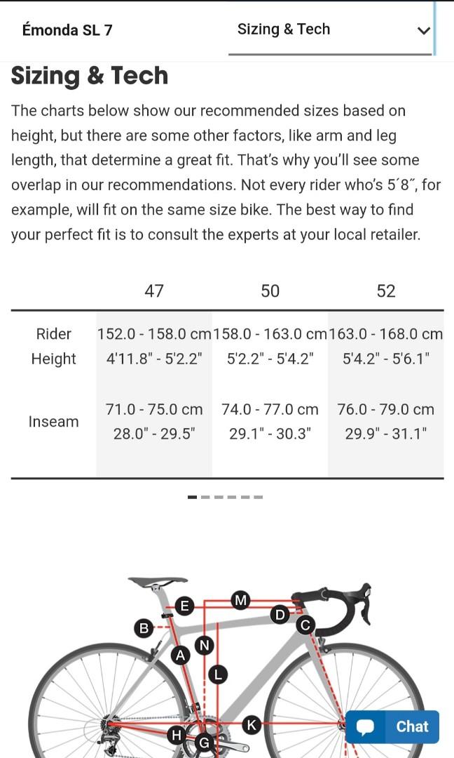 Emonda sales size chart