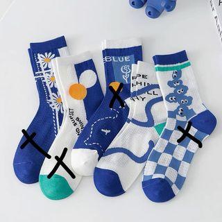 藍色跳色系列 排汗材質中統襪