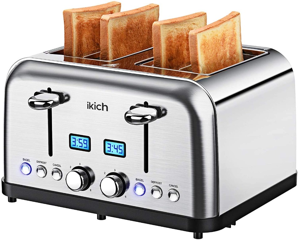 2-Slice Fully Automatic Toaster Stainless Steel with Dust Cover 3.5Cm Extra Wide Slots Removable Crumb Tray Auto Shut-Off High Lift Lever,Pink