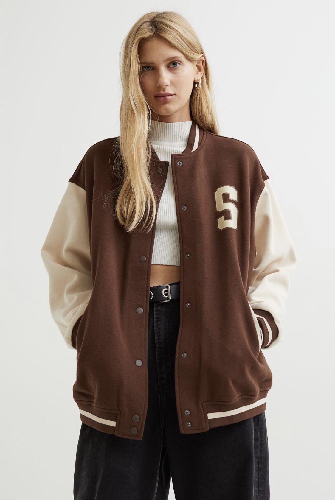 Cream and brown varsity jacket clearance