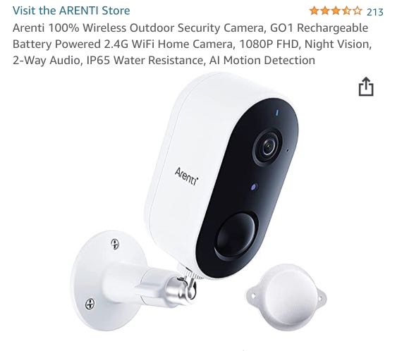 Arenti 100% Wireless Outdoor Security Camera, GO1 Rechargeable