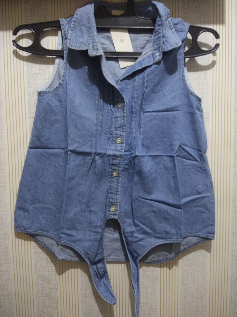 Atasan tanktop jeans krah sleeveless 