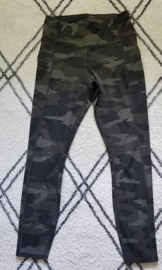 ATHLETA GRAY CAMO CONTENDER 7/8 TIGHT Women's LEGGINGS Zip Side