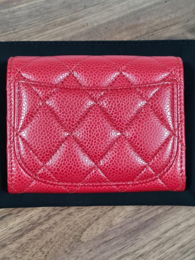 BNIB Chanel XL Card Holder Wallet in Red Caviar with Ruthenium