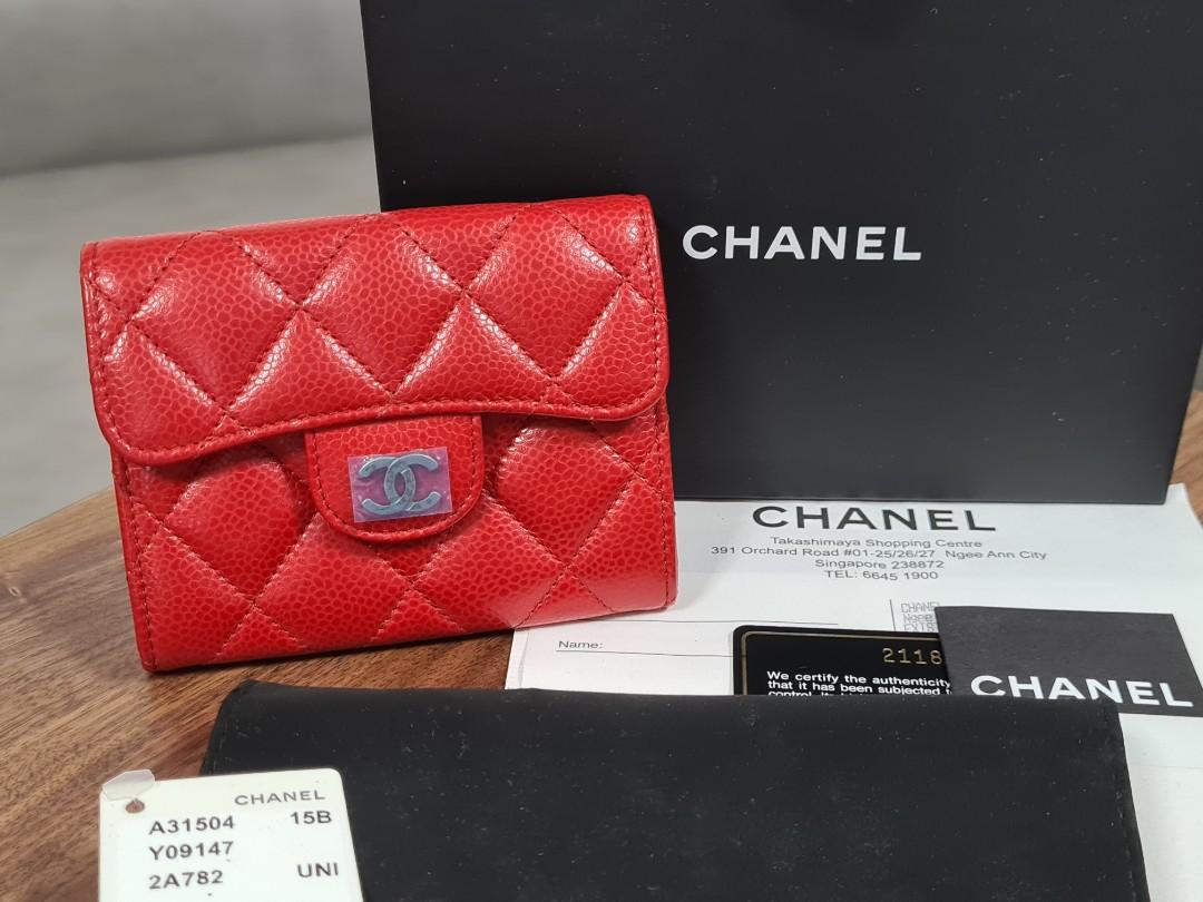 BNIB Chanel XL Card Holder Wallet in Red Caviar with Ruthenium