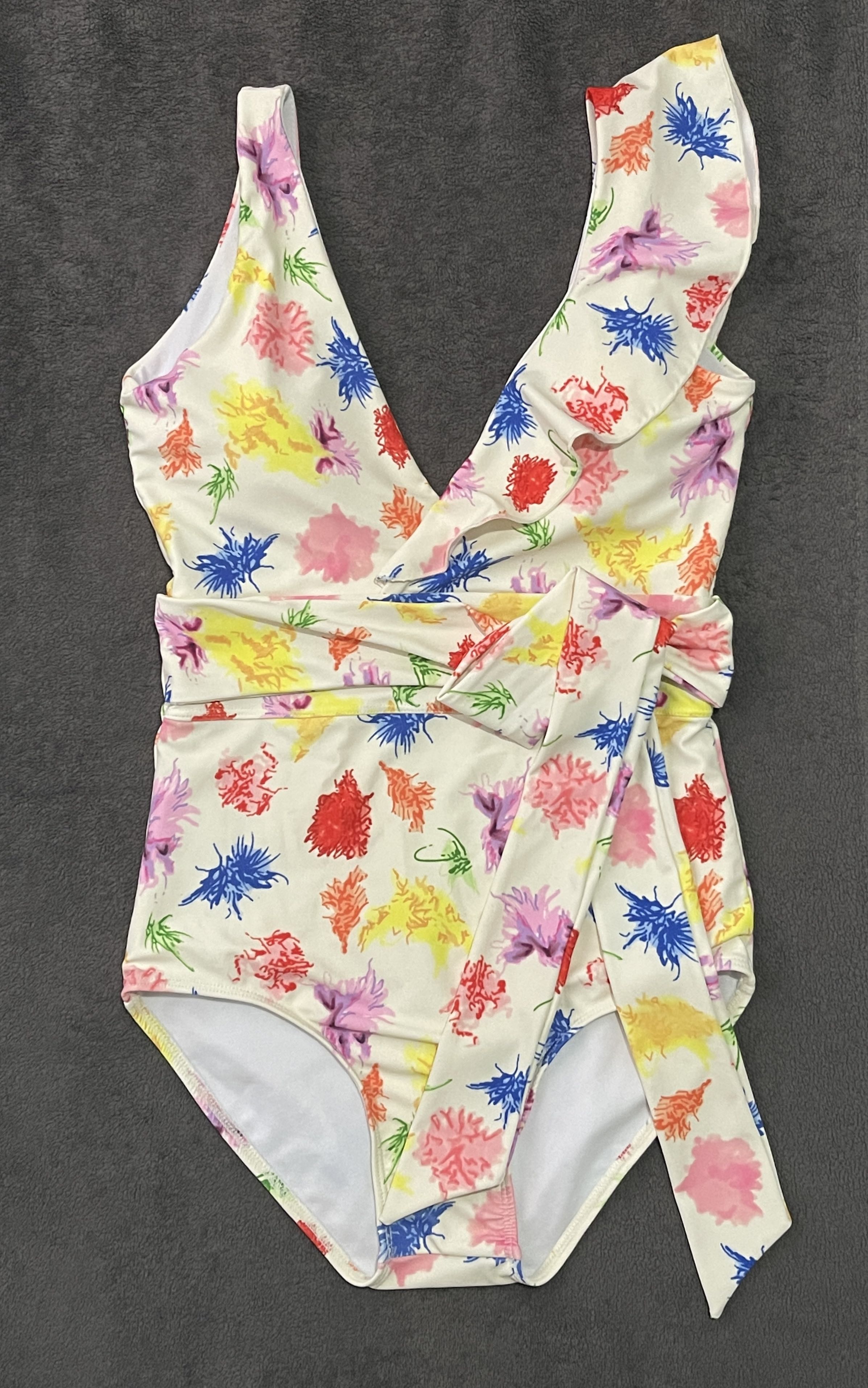Davi & Dani Solid One Shoulder Ruffle One Piece Swimsuit