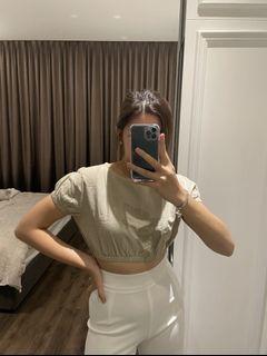 Brown Linen Crop Top