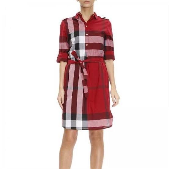 BURBERRY KELSY PARADE RED CHECK COTTON BELTED DRESS Women s