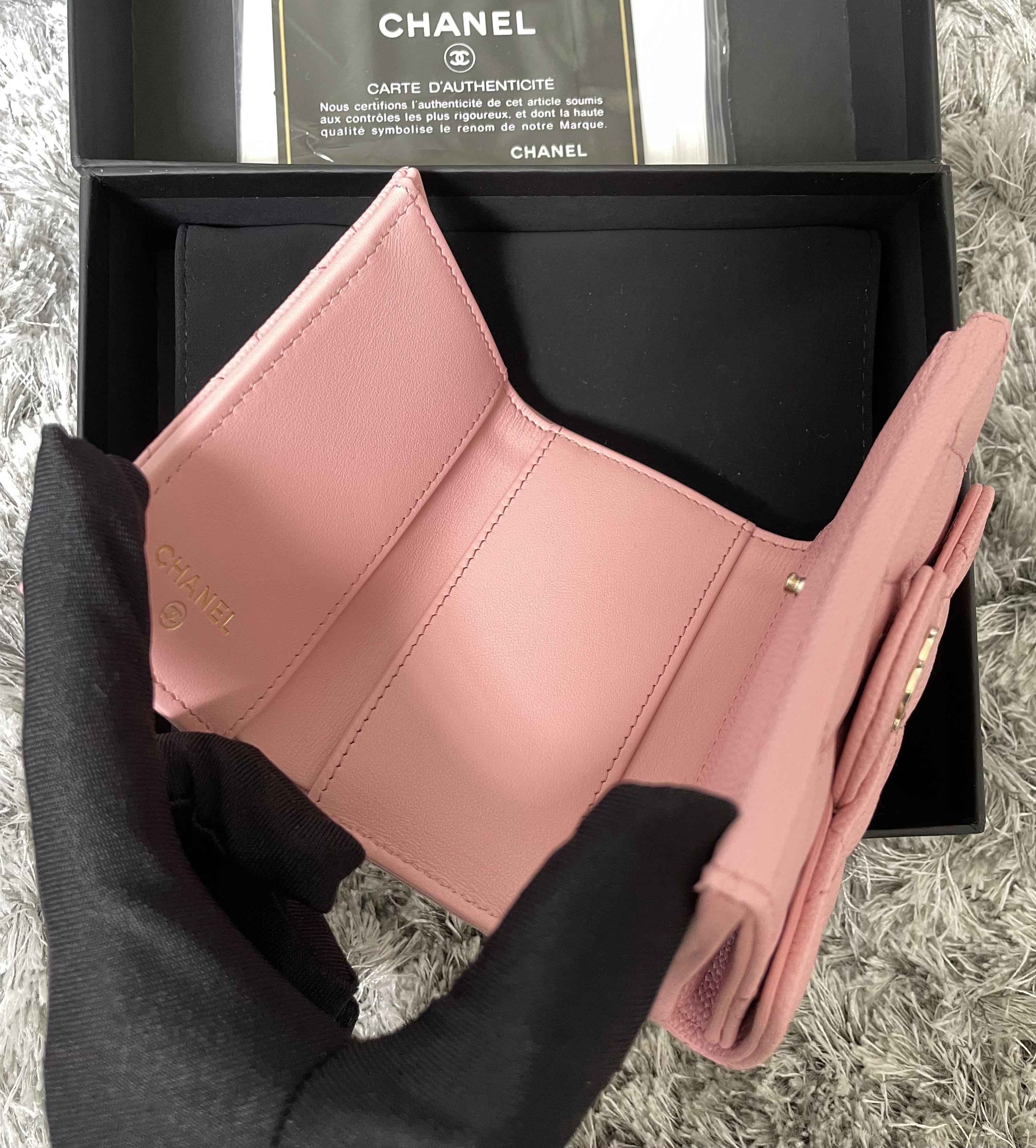CHANEL Caviar Pink Classic Small Flap Wallet LGHW, Luxury, Bags & Wallets  on Carousell