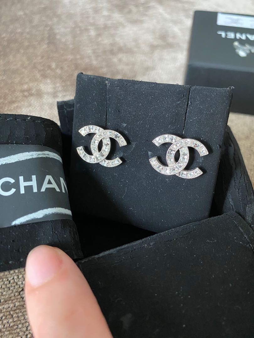 Reserved Chanel Earrings  silver with diamanté Luxury Accessories on  Carousell