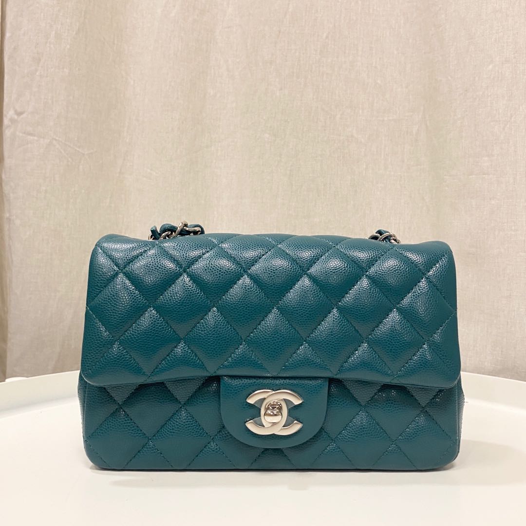 Chanel Mini Rectangle Classic Flap Turquoise Green in Caviar and Silver  hardware, Luxury, Bags & Wallets on Carousell