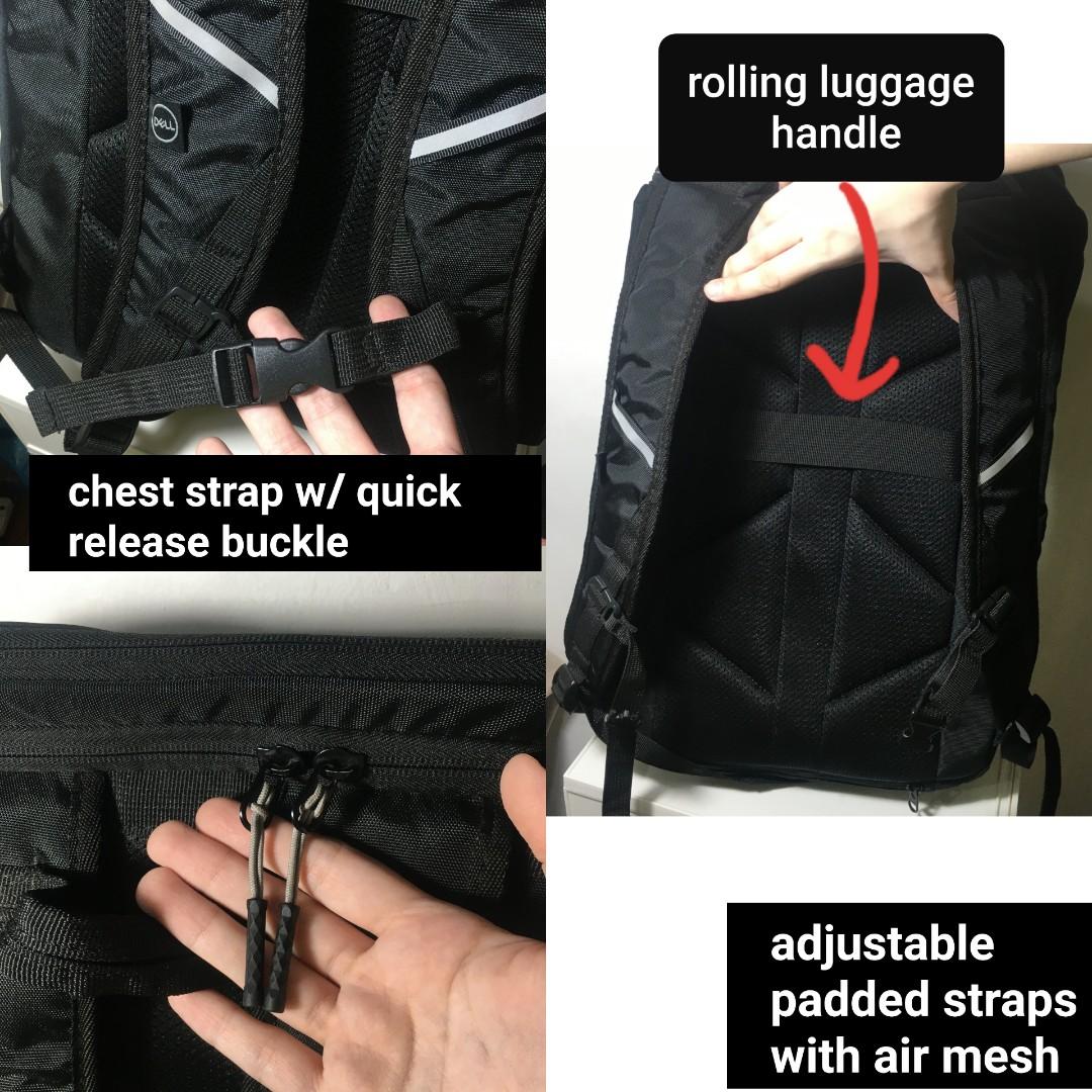 Dell black reflective gaming laptop backpack bag with rain cover