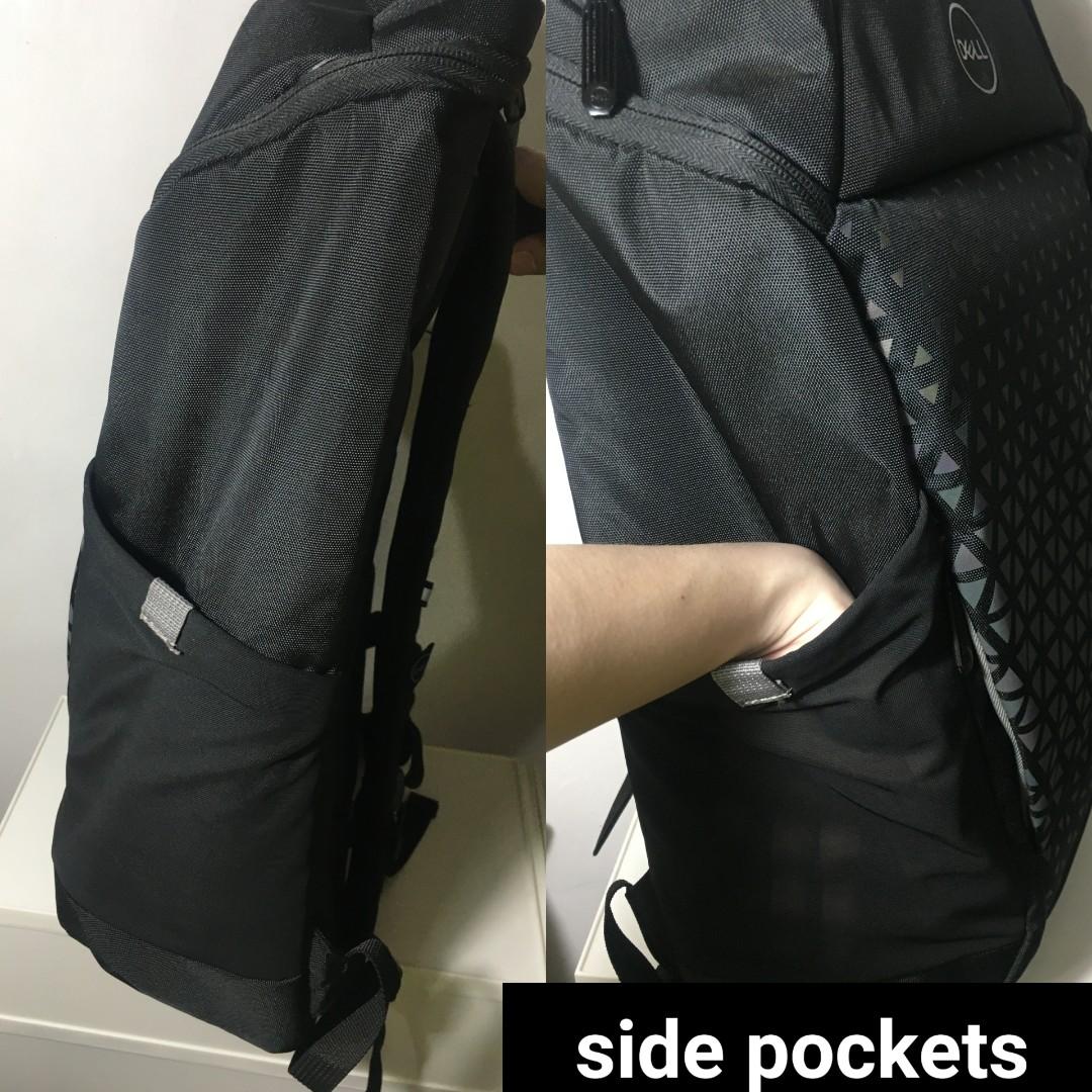 Dell black reflective gaming laptop backpack bag with rain cover