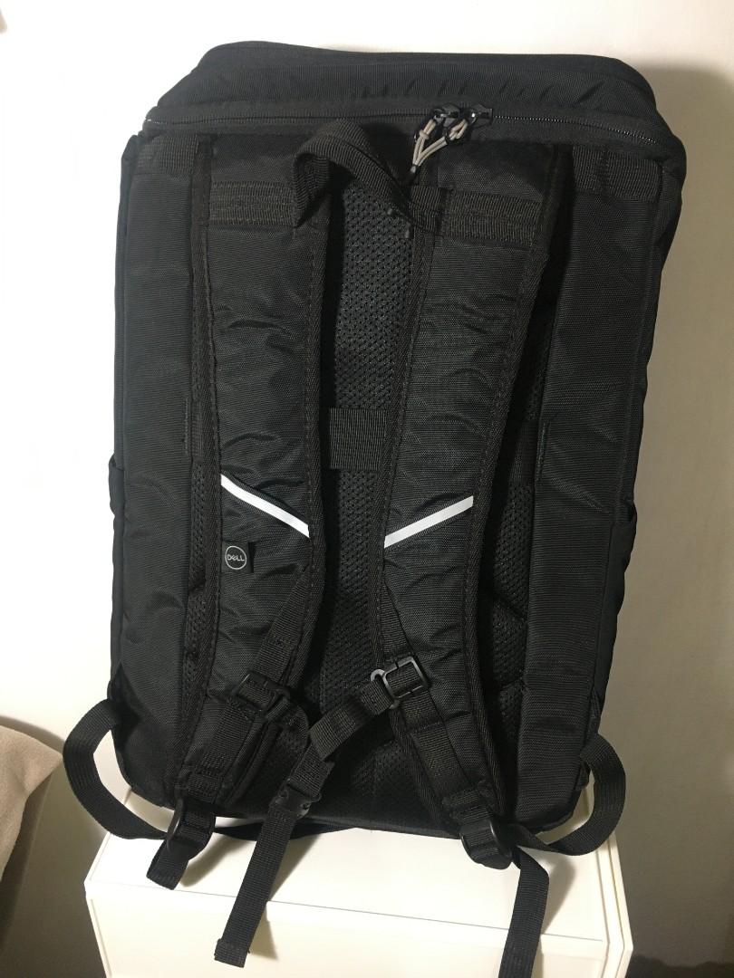 Dell black reflective gaming laptop backpack bag with rain cover