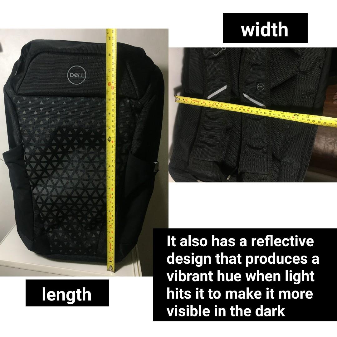 Dell black reflective gaming laptop backpack bag with rain cover
