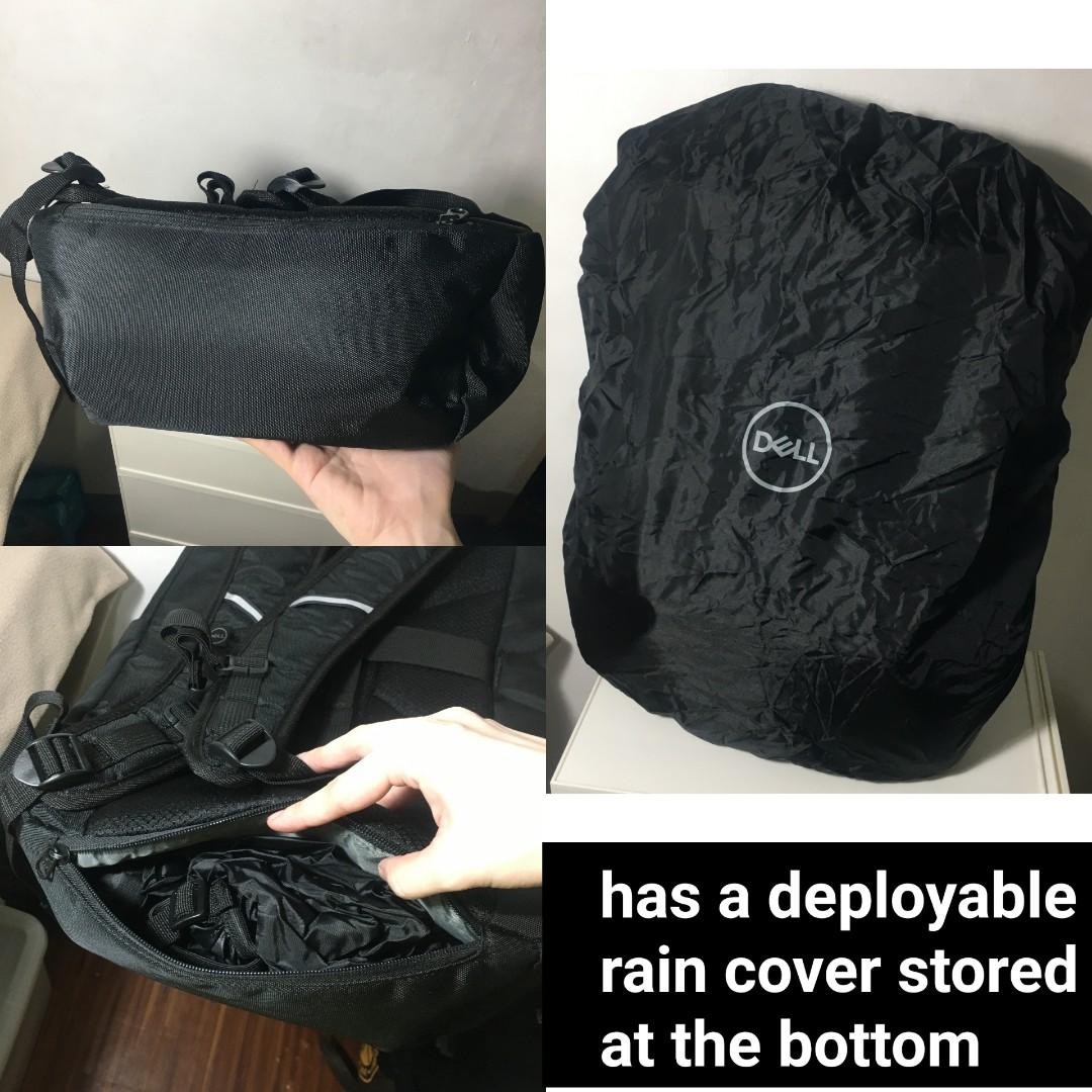 Dell black reflective gaming laptop backpack bag with rain cover