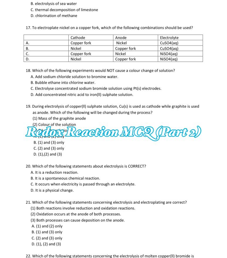 DSECHEMRedox Reaction MCQ (Part 2), 興趣及遊戲, 書本 & 文具, 教科書 Carousell