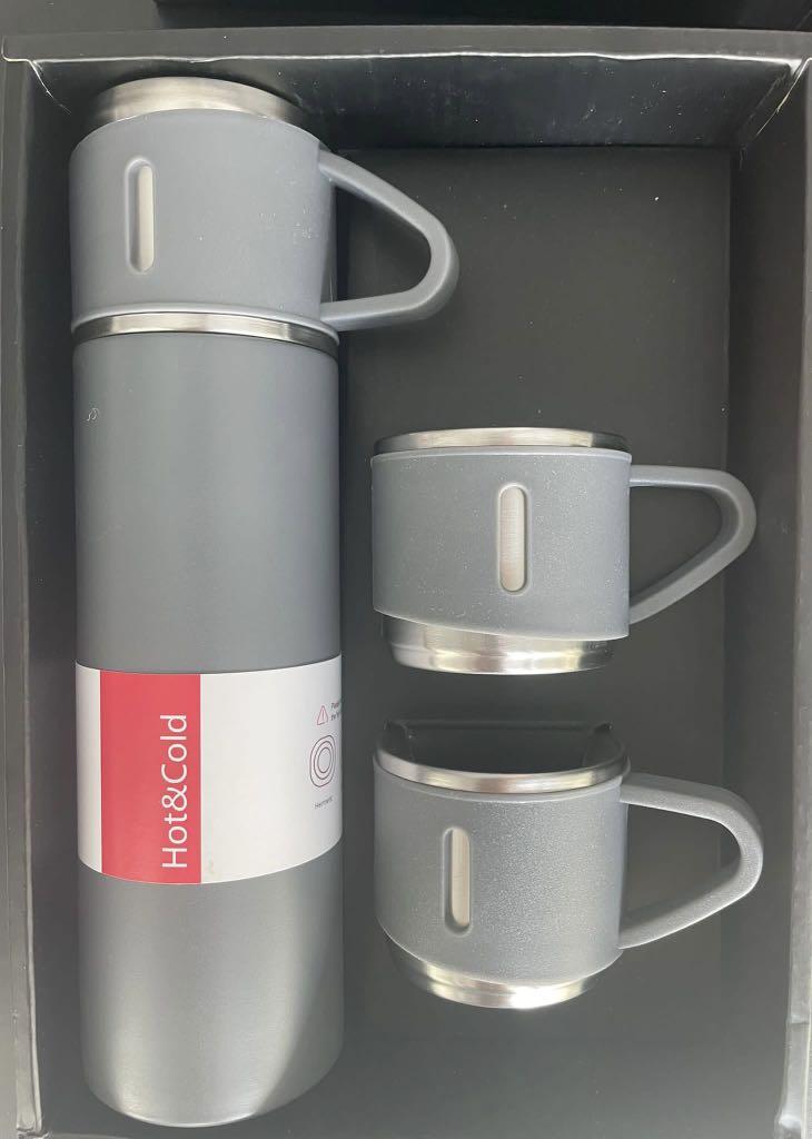 Vacuum flask with 2 cups, grey