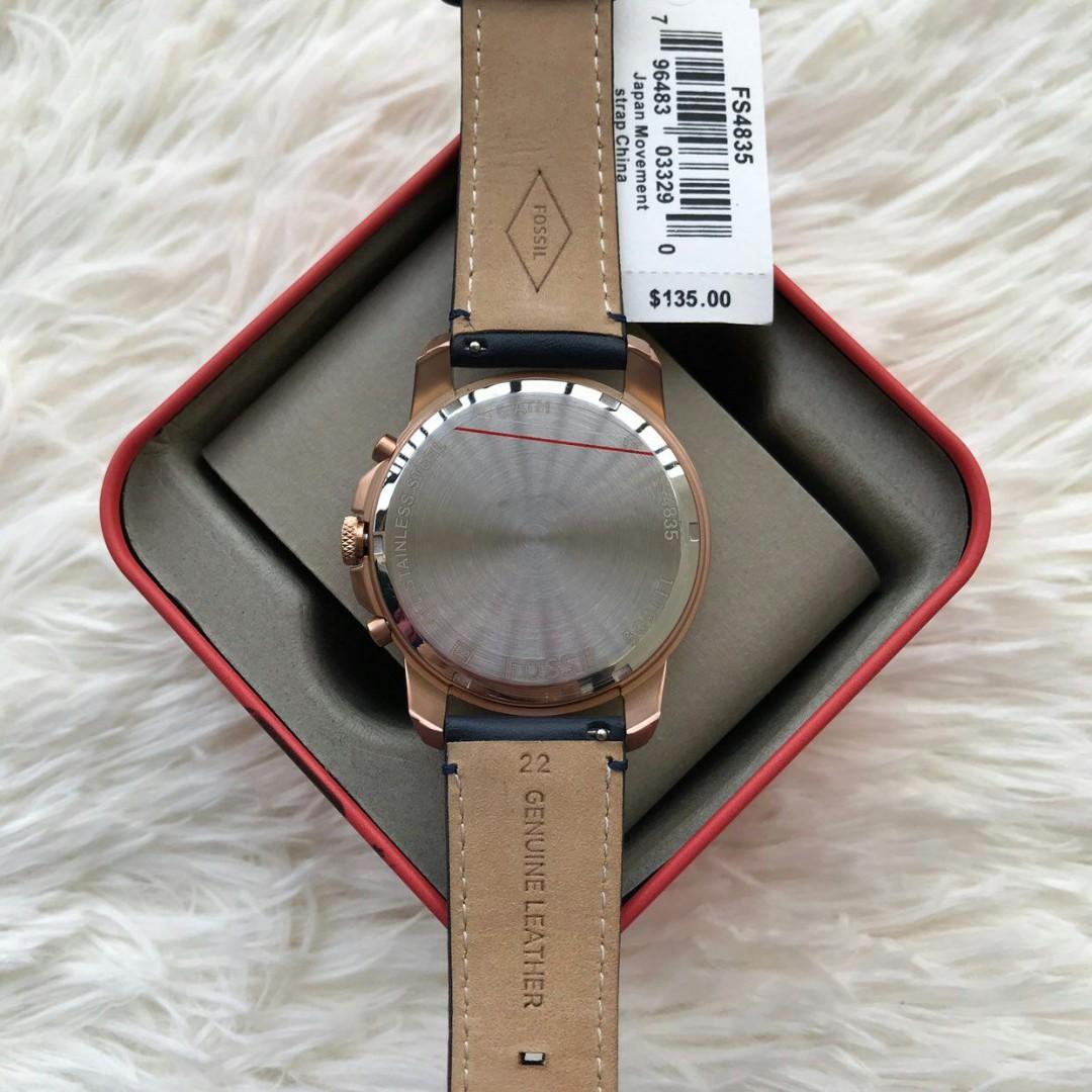 Fossil Original FS4835P GRANT CHRONOGRAPH NAVY LEATHER WATCH