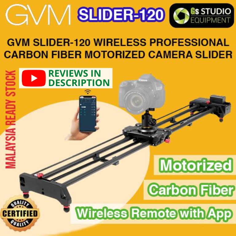 GVM SLIDER-120 WIRELESS PROFESSIONAL CARBON FIBER MOTORIZED CAMERA SLIDER  (48), Photography, Cameras on Carousell