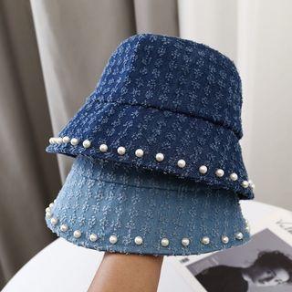 Hat female Korean version of the small fragrance style pearl fisherman hat fashion cover face sunshade sunscreen pot hat show face small bucket hat