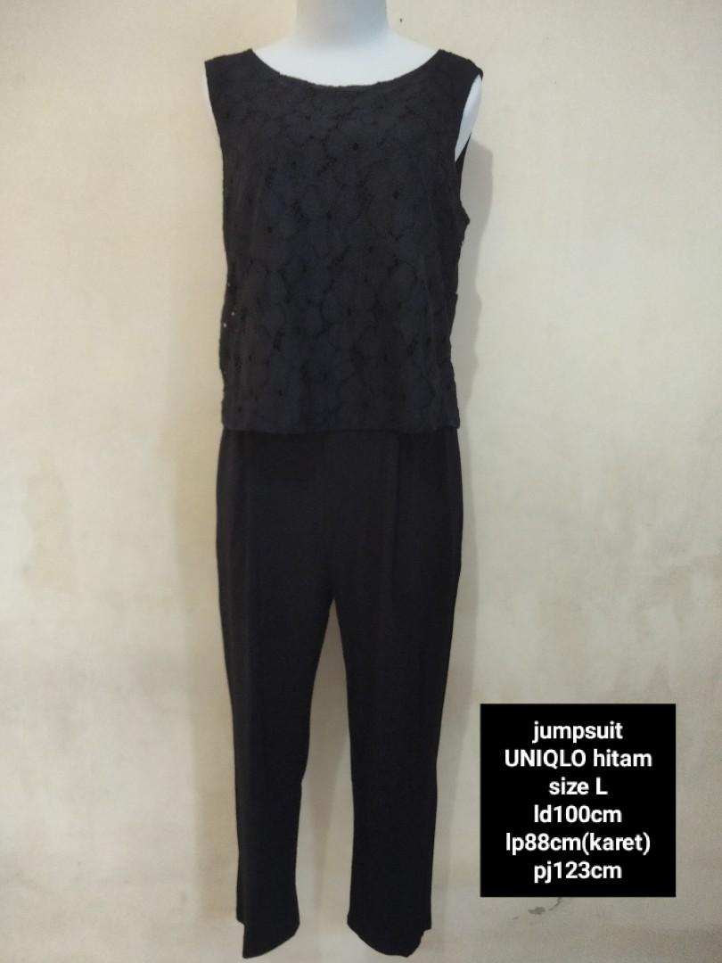 Jumpsuits UNIQLO hitam, Fesyen Wanita, Pakaian Wanita, Jumpsuits di