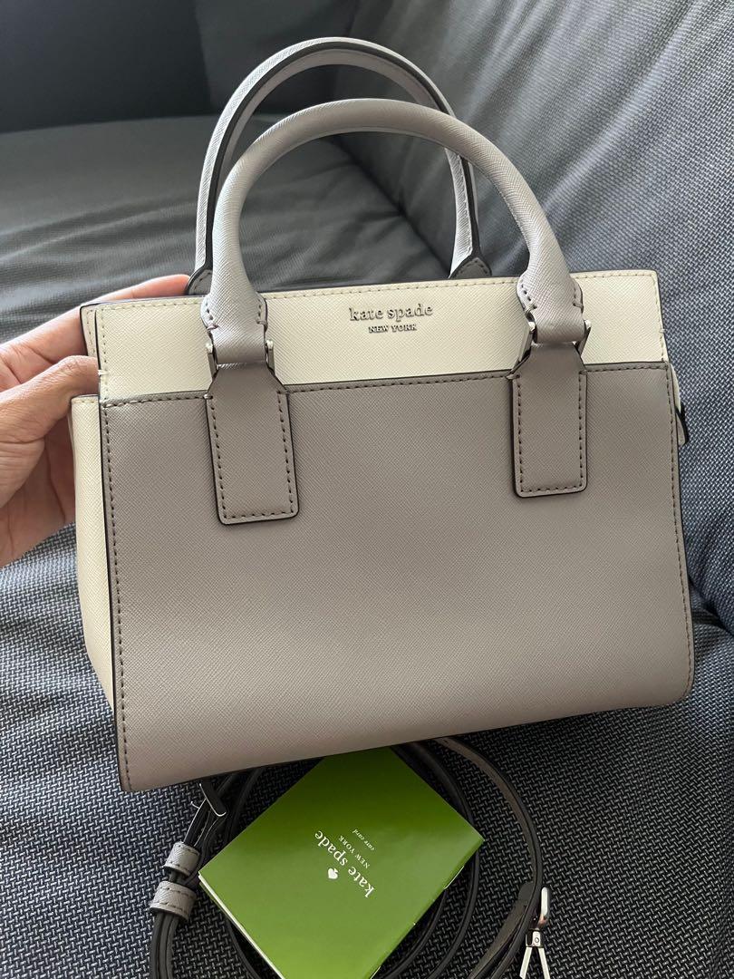 Kate Spade ♠️ Small Satchel Cameron (Grey + White), Luxury, Bags & Wallets  on Carousell