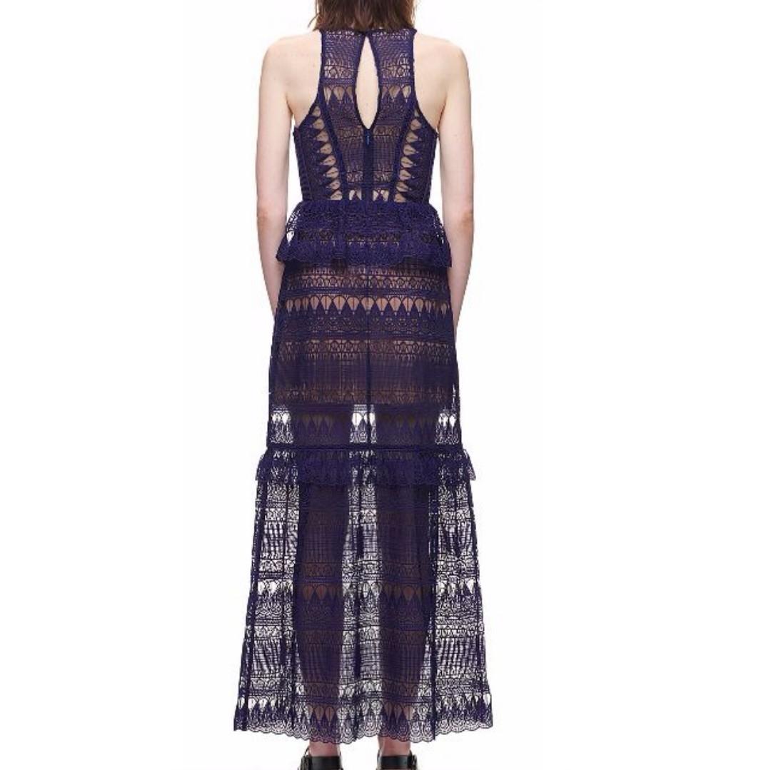blue dress with cream lace Maxi Dress Blue Long Dress Alara Lace-Up Back Dress Size 4 main image 1