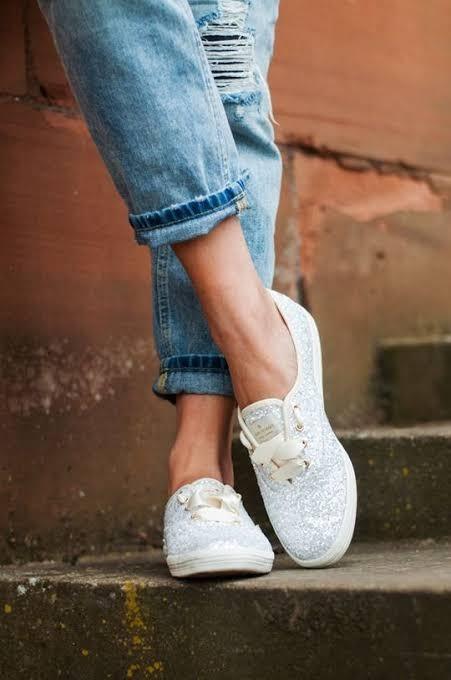 KEDS x Kate Spade Glitter White Sneakers, Women's Fashion, Footwear, Flats  & Sandals on Carousell