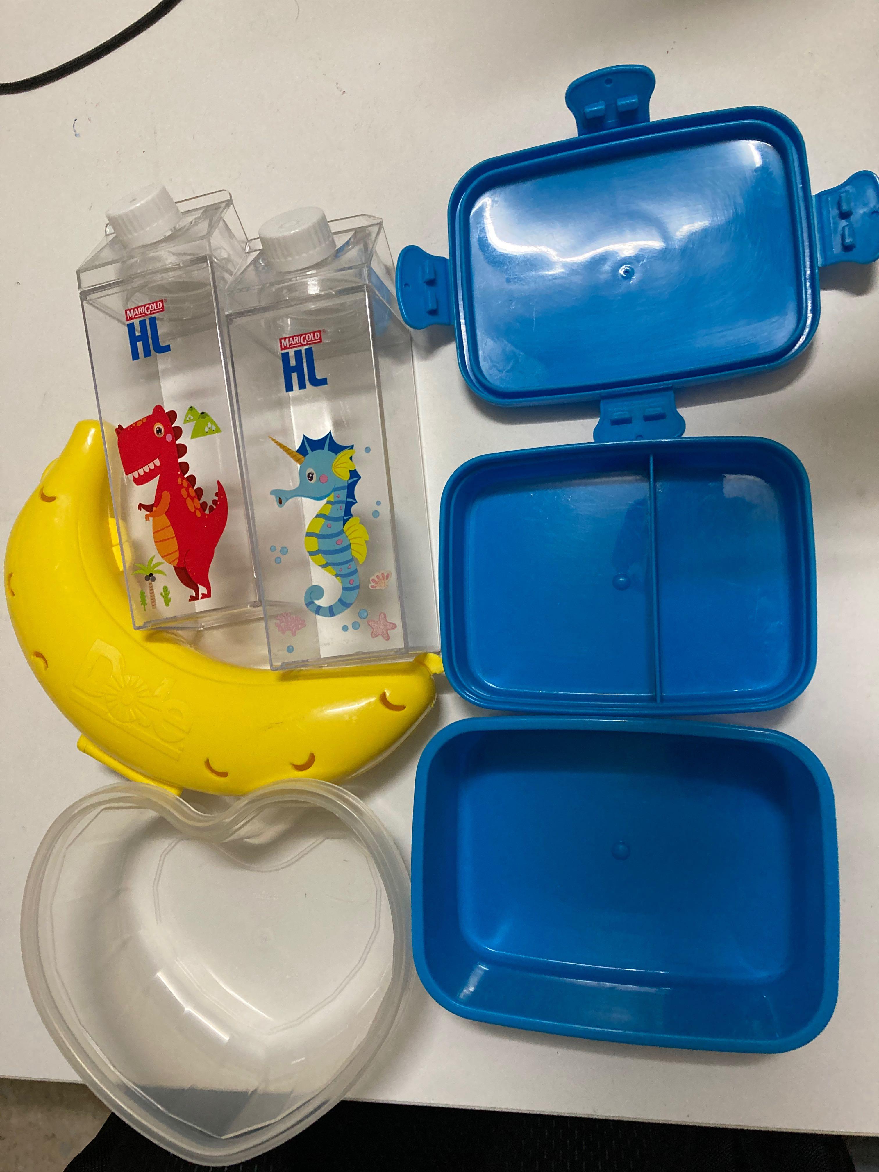 Lunch box, banana holder, drink containers, Furniture & Home Living