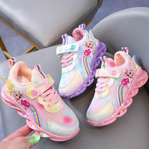 Disney Frozen Girls Cartoon Casual Shoes Led Light Up Sneakers