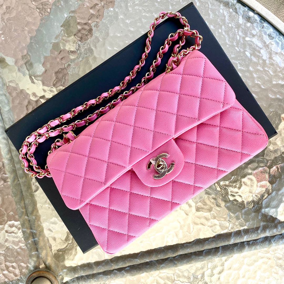 NEW CHANEL 21P Pink Caviar Small Classic Double Flap handbag bag