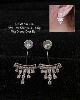 SALE!!! 1Carat Natural Diamond in 18K WG/YG/RG VVS to VS Clarity  4-4.5grams Dianna Dior Earring