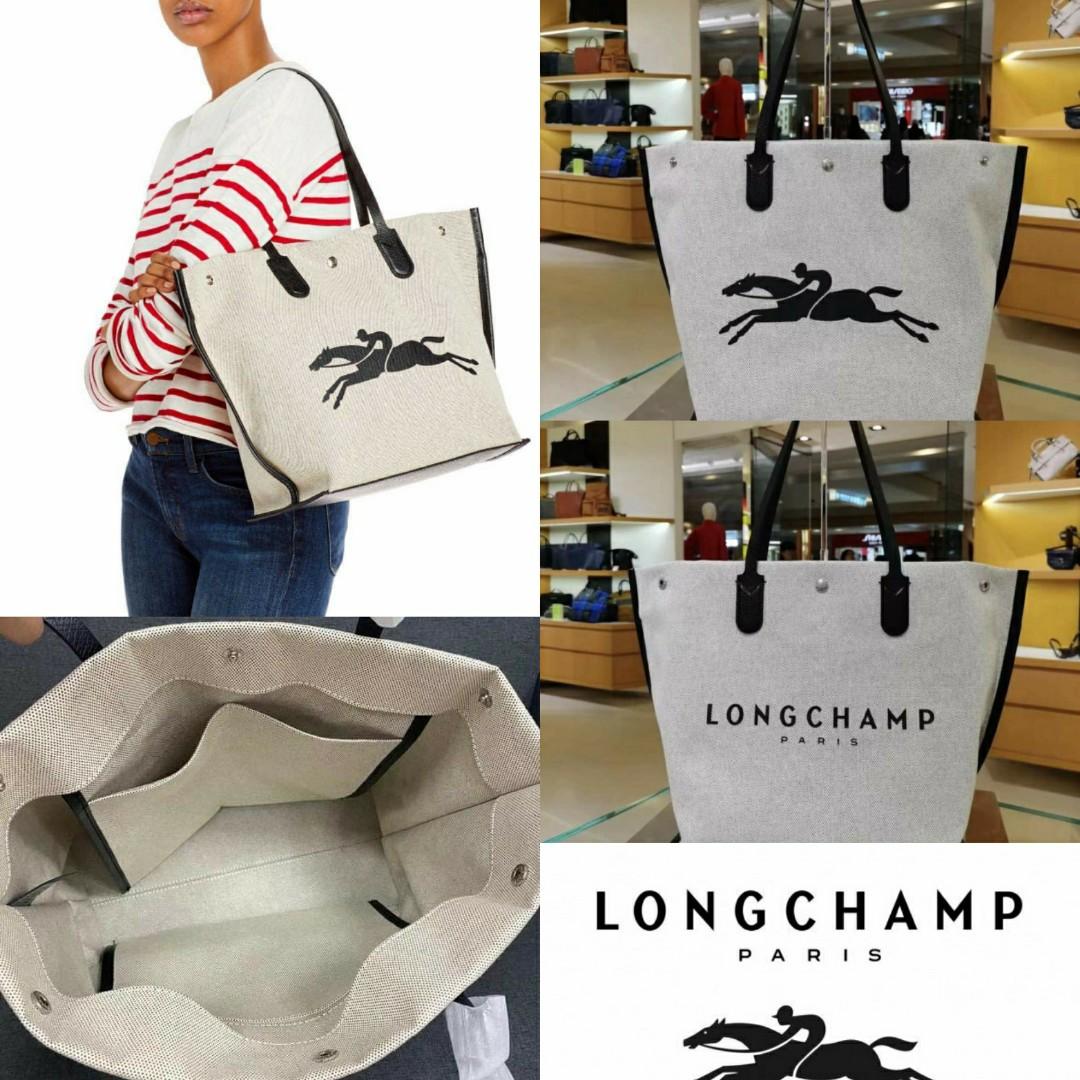 Longchamp Roseau Large Canvas Shopper Bag, Ecru at John Lewis