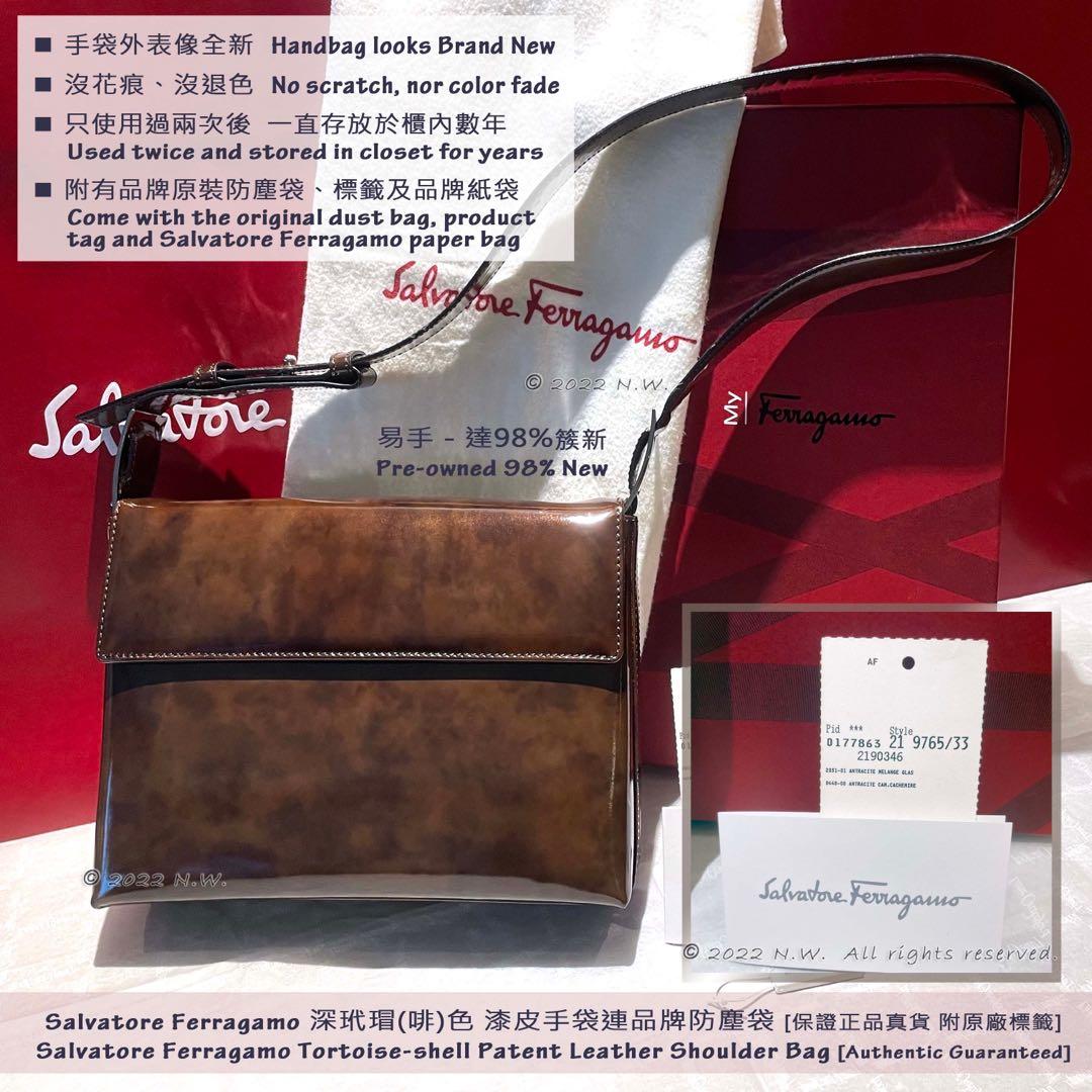 Salvatore Ferragamo 深玳瑁色漆皮手袋連原裝防塵袋tortoise Shell Patent Leather Shoulder Bag With Dust Bag 名牌 手袋及銀包 Carousell