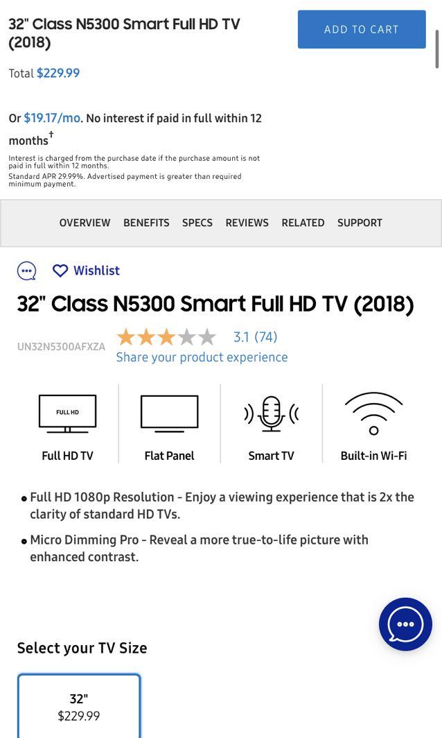 SAMSUNG 32 Class N5300 Series Full HD (1080P) LED Smart Television -  UN32N5300AFXZA