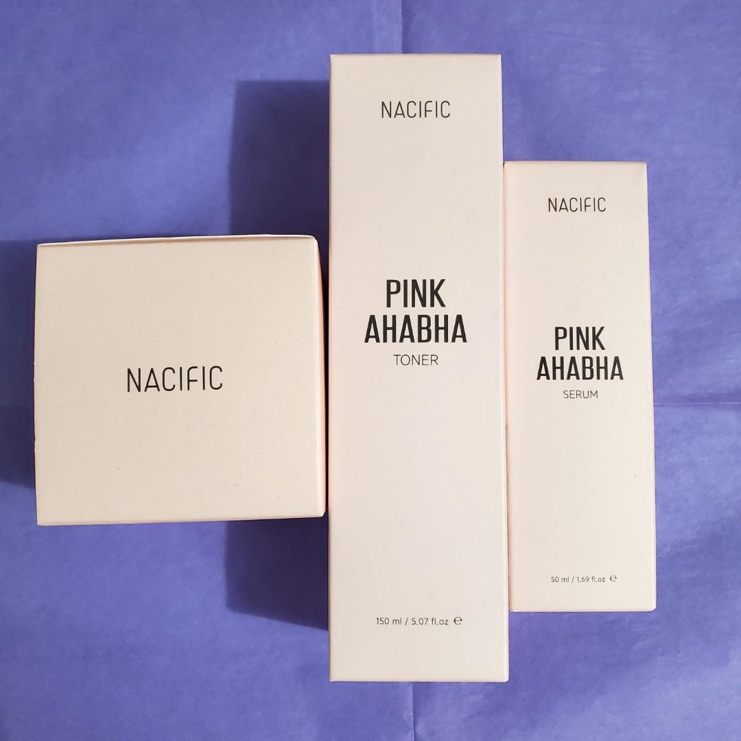 [SET/SEALED] Nacific Pink AHABHA Set (Category: Face Care) located in Pasay City. Submitted by shape.shack (Listing ID 1151637230, Image 1). Description: ✅ Includes toner (150ml), serum (50ml), cream (50ml) ✅ Authentic ✅ 10/10 condition ✅ On hand & ready to ship Get this for free https://carousell.app.link/OccsSuUjNtb when you buy this set! ⭐⭐Visit our page for other Nacific products ⭐⭐ 💰 GCash 📩 DM for inquiries.
