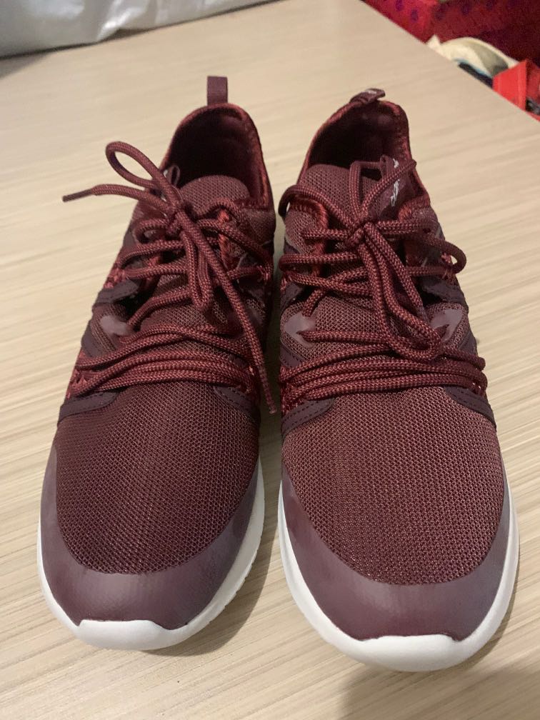 maroon colored sneakers
