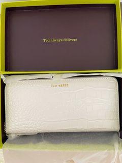Ted Baker London Faux Crocodile Leather Continental Zip Wallet Ivory White & Gold Authentic