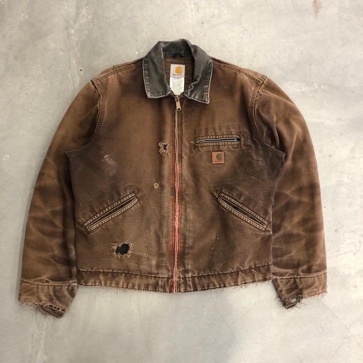 Trashed Vintage Carhartt Detroit Jacket Dark Brown, Men's Fashion ...