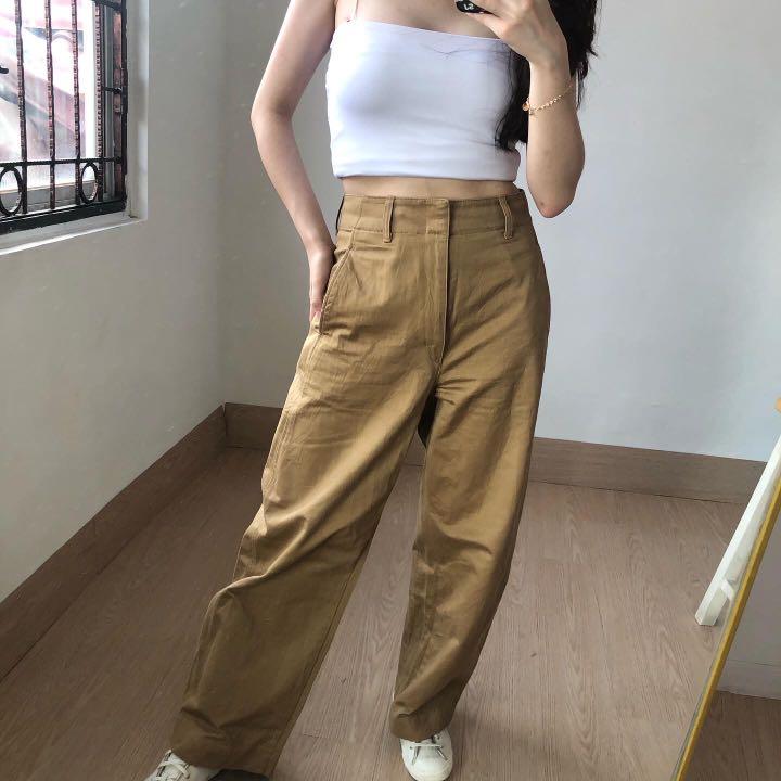 UNIQLO hw straight brown pants, Fesyen 