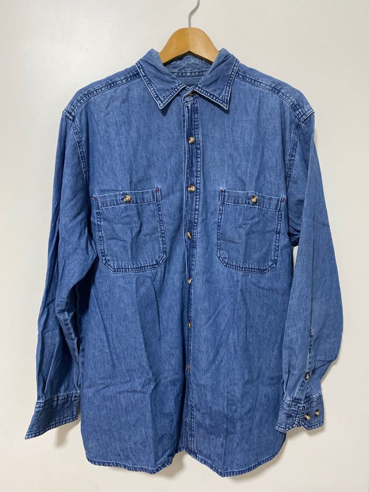 Vintage dark denim long sleeve shirt, Men's Fashion, Tops & Sets