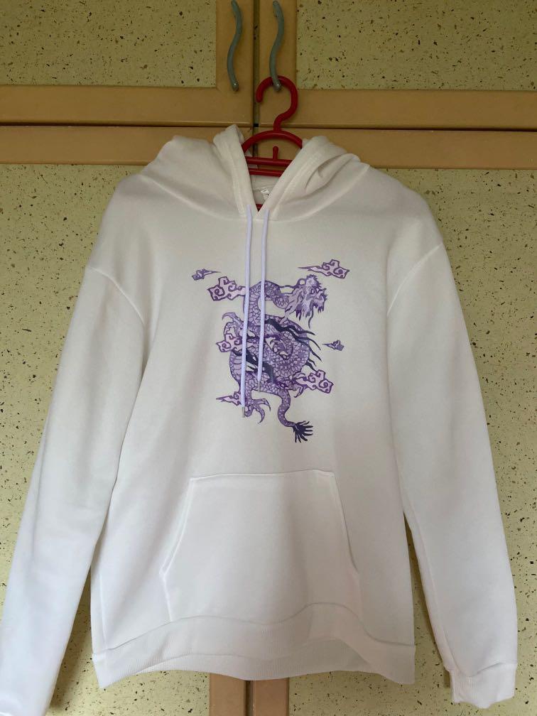 White Purple Dragon Print Hoodie